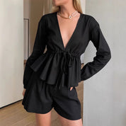Dames Luchtige Tweedelige Set met V-Hals Top en Short | Dewa
