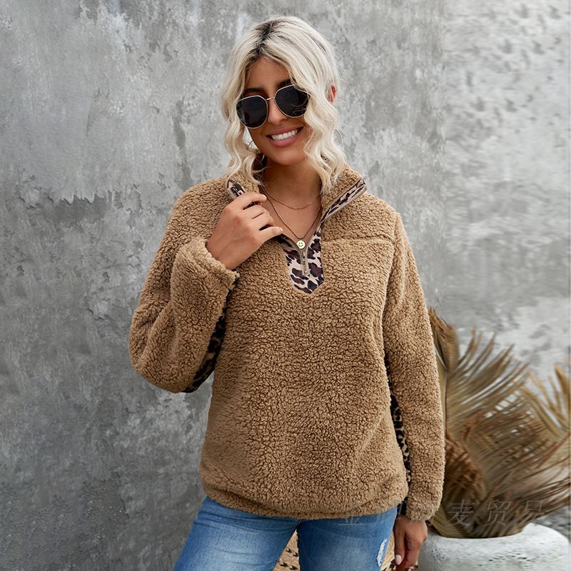 Dames Warme Veelzijdige Teddy Fleece Trui met Panter Print Detail | Stephanie