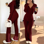 Dames Warme Alledaagse Tweedelige Lounge Set met Broek en Vest met Capuchon | Damara