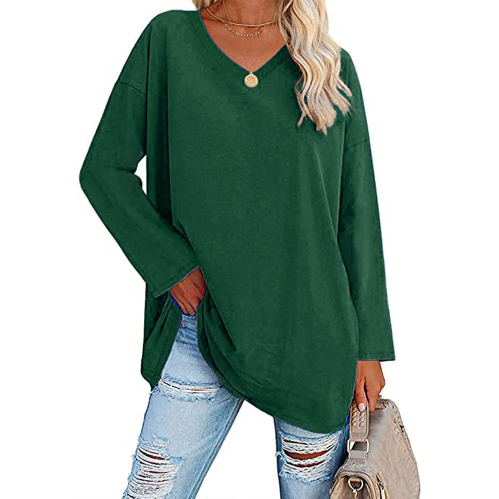 Dames Casual Oversized T-shirt met V-hals en Lange Mouwen | Toba