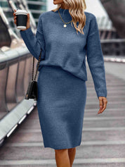 Dames Trendy Stijlvolle Gebreide Set met Rok en Hoge Hals Trui | Dimah