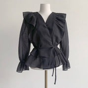Dames Elegante Trendy Blouse met Overslag en Strikceintuur | Henna