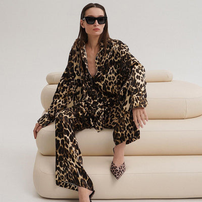 Dames Elegante Trendy Zachte Tweedelige Panterprint Pyjama Set | Florita