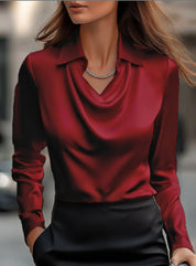 Dames Stijlvolle Trendy Satijnen Look Blouse met Waterval Hals | Hogan