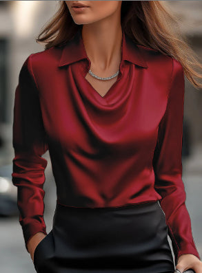 Dames Stijlvolle Trendy Satijnen Look Blouse met Waterval Hals | Hogan