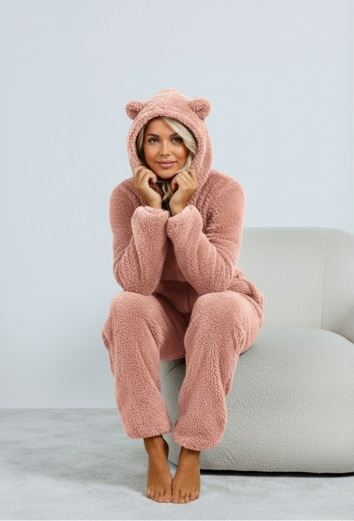 Dames Lounge Wear Teddy Onesie met Beren Oortjes | Felicia