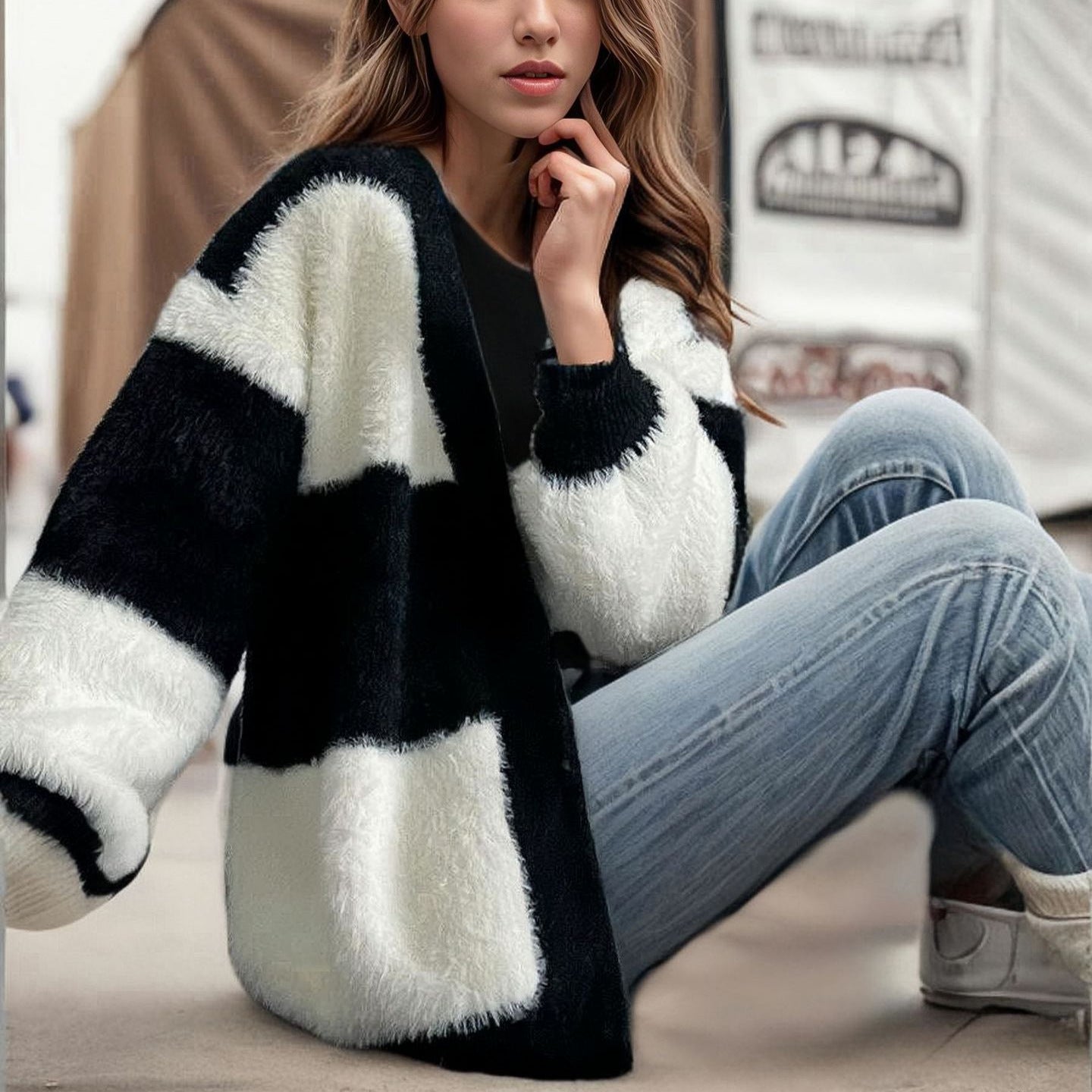 Dames Losvallende Trendy Gebreide Gestreepte Vest | Revera