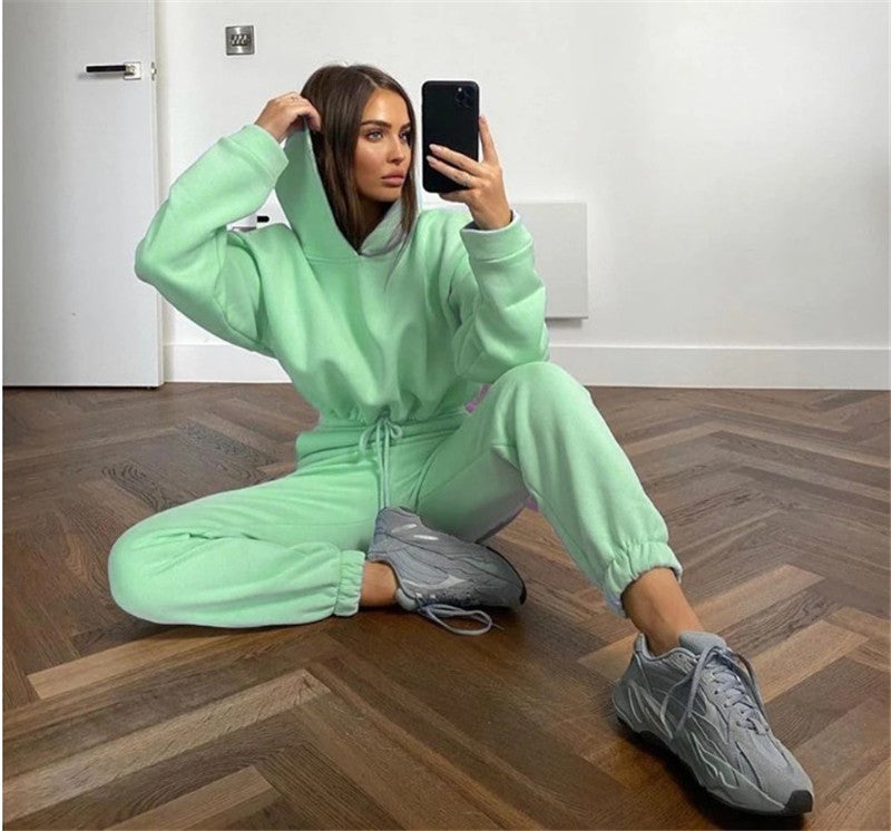 Dames Essential Basic Tweedelige Joggingpak met Capuchon | Dimania