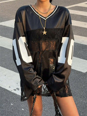 Dames Sportieve V-neck Jersey Top met Kant en Sportprint | Tania