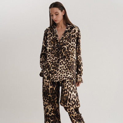 Dames Elegante Trendy Zachte Tweedelige Panterprint Pyjama Set | Florita