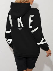 Dames Casual Warme Hoodie met Fleece Voering met Text Print | Savelia