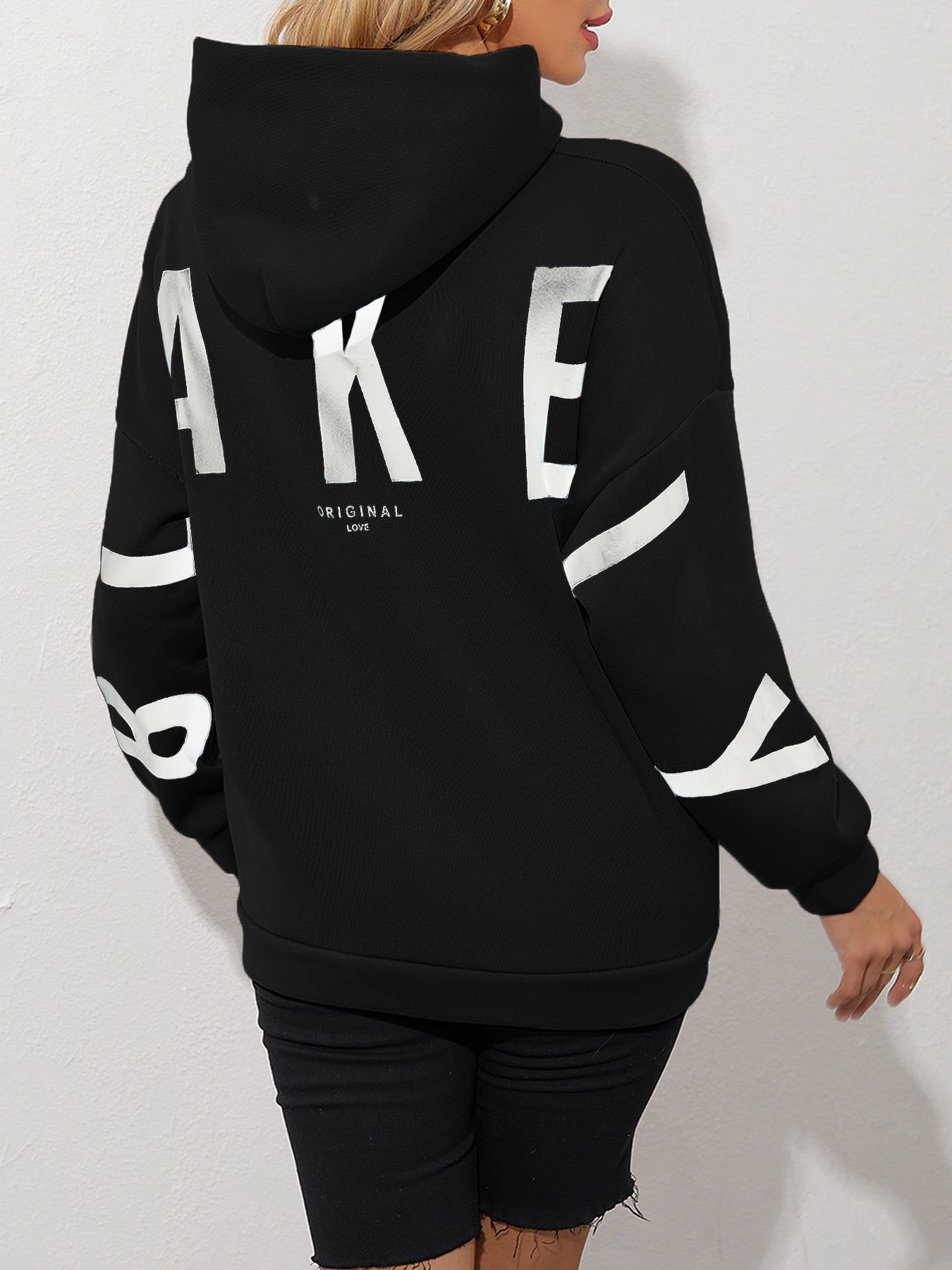 Dames Casual Warme Hoodie met Fleece Voering met Text Print | Savelia