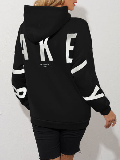 Dames Casual Warme Hoodie met Fleece Voering met Text Print | Savelia