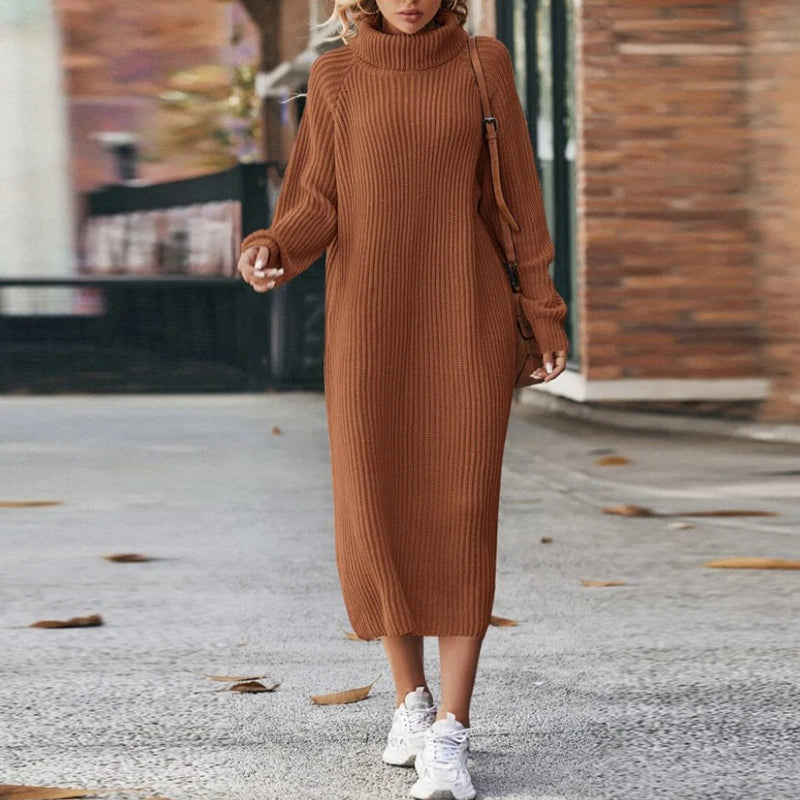 Dames Gebreide Midi jurk met col en lange mouwen | Nova
