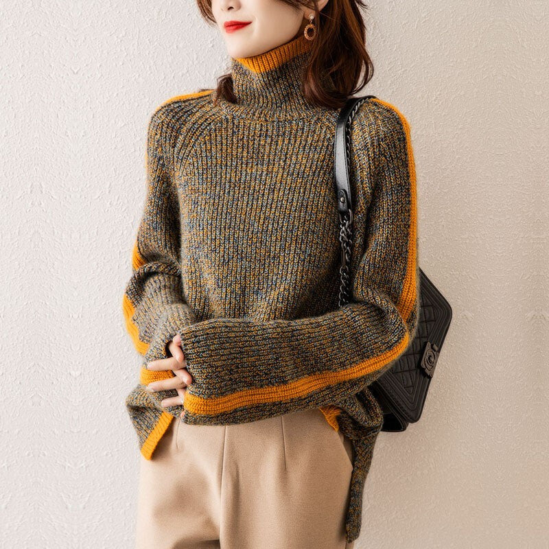 Dames Warme Gebreide Coltrui met Modern Strependesign | Ranu