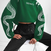 Dames Trendy Casual Korte Hoodie met Slangen Print | Serelina