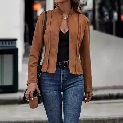Dames Elegante Tijdloze Suède-Look Jas met Perfecte Pasvorm | Belouisa