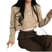 Dames Trendy Modieuze Cropped Trui met Ronde Hals en Kabel Patroon | Rimzy