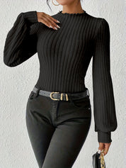 Dames Geribde Bodystocking Top met Pofmouwen | Tiffany