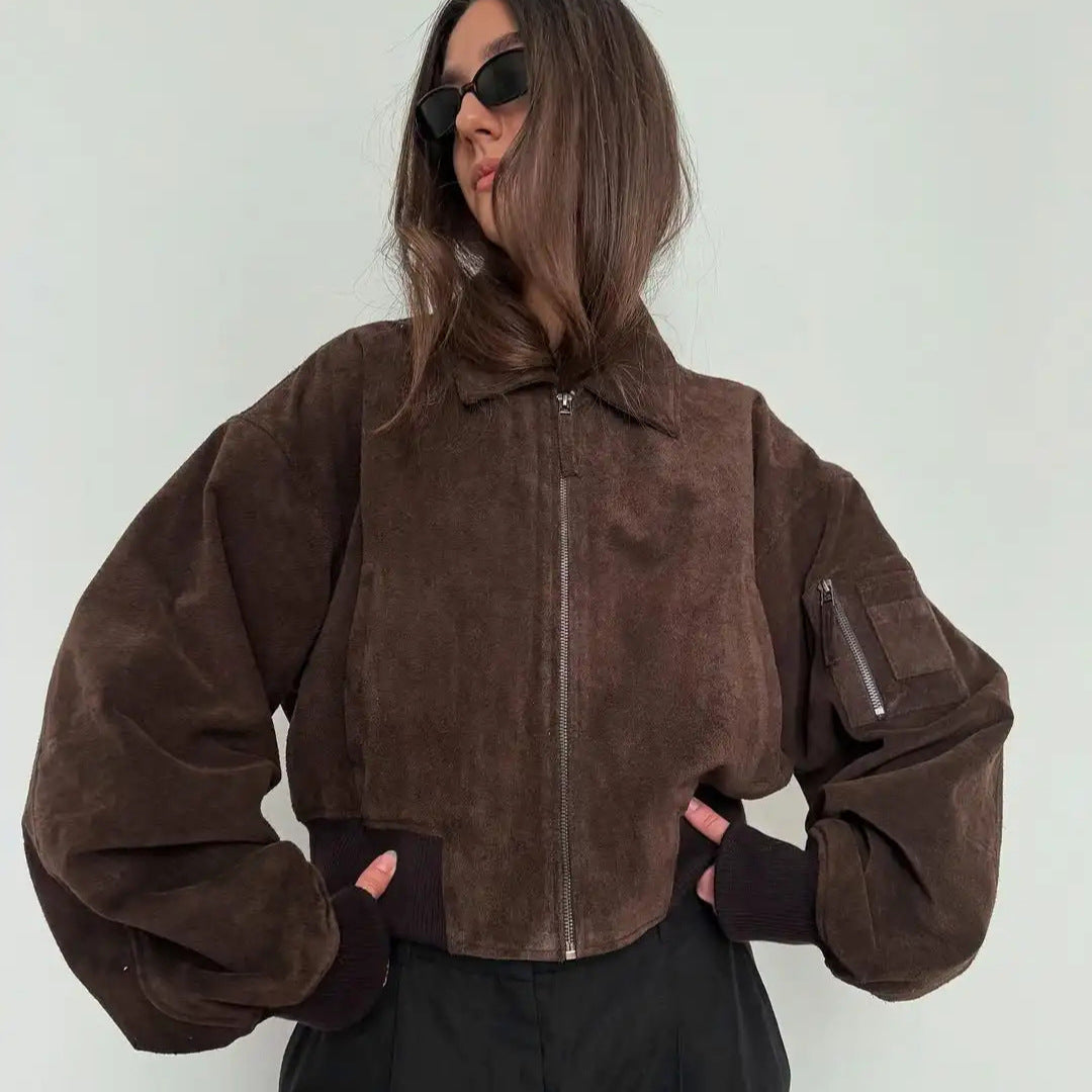 Dames Trendy Suède-look Korte Jas met Kraag | Beba