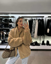 Dames Trendy Stijlvolle Fleece Bomber Jacket met Opstaande Kraag | Brinta