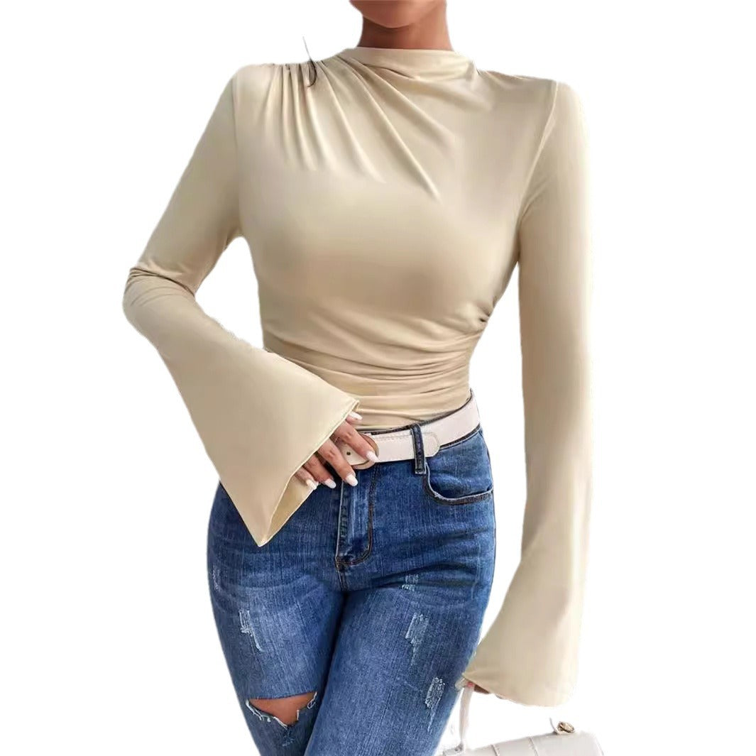 Dames Top met Uitlopende Mouwen en Plooidetail | Basic Slim Fit Top | Given