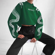 Dames Trendy Casual Korte Hoodie met Slangen Print | Serelina