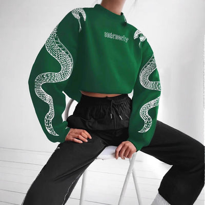 Dames Trendy Casual Korte Hoodie met Slangen Print | Serelina