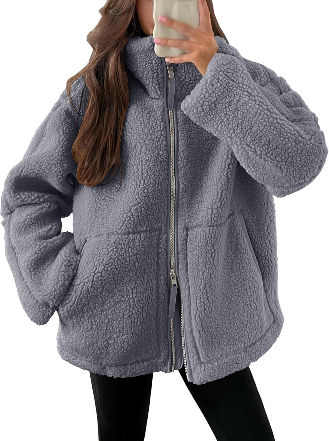 Dames Stijlvolle Trendy Warme Zip-Up Fleece Jas met Hoge Kraag en Zakken | Beya