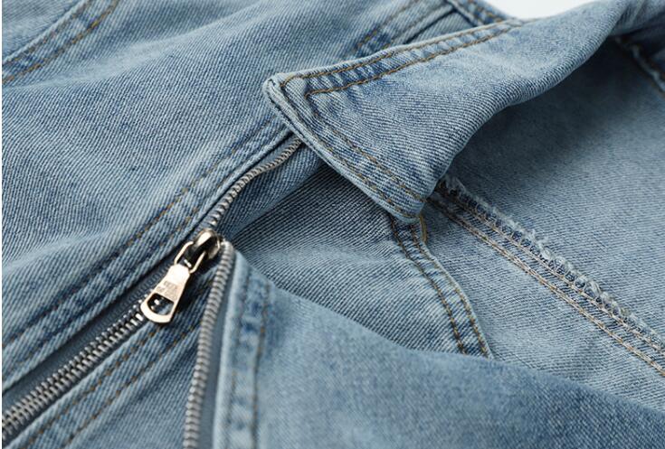 Dames Stijlvolle Korte Denim Biker Model met Grote Kraag | Bazena