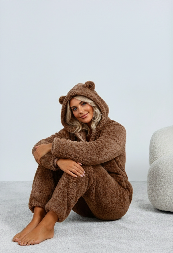 Dames Lounge Wear Teddy Onesie met Beren Oortjes | Felicia