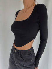 Dames Geribde Crop Top met Vierkante Hals | Thigeny