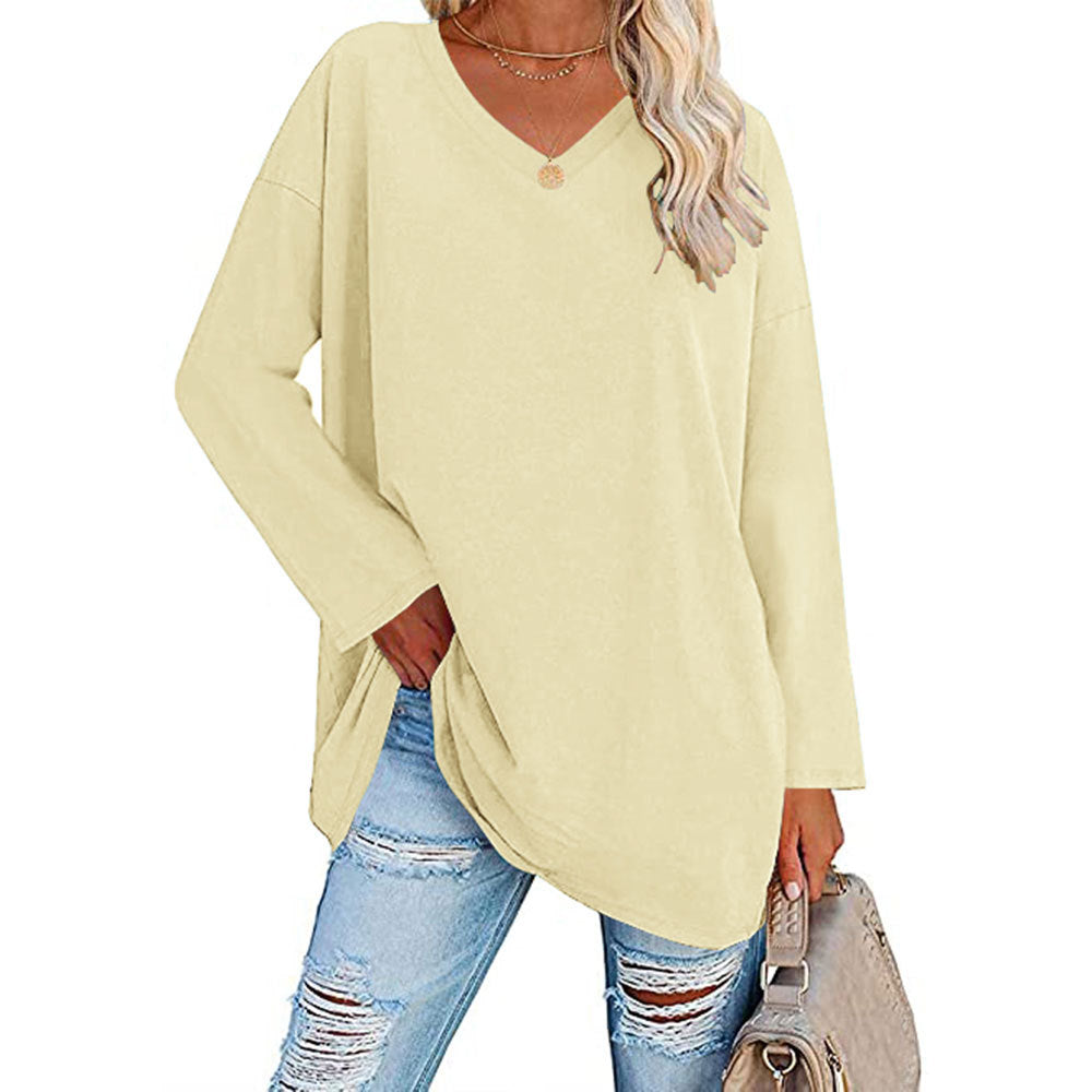 Dames Casual Oversized T-shirt met V-hals en Lange Mouwen | Toba