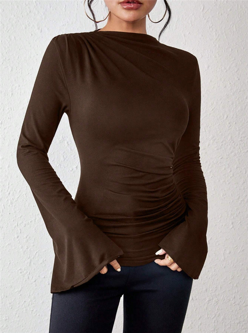 Dames Top met Uitlopende Mouwen en Plooidetail | Basic Slim Fit Top | Given