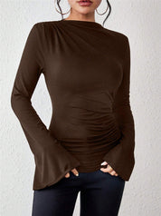 Dames Top met Uitlopende Mouwen en Plooidetail | Basic Slim Fit Top | Given