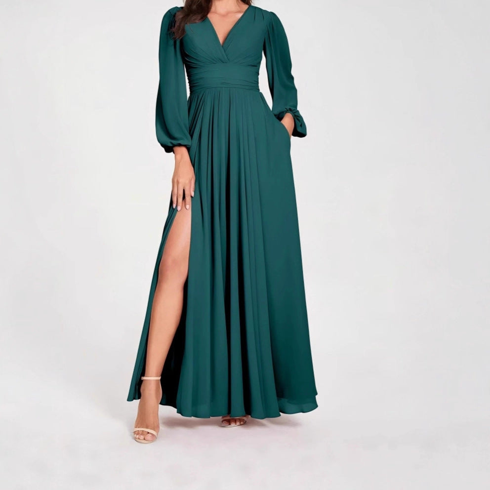 Dames Elegante Maxi Jurk met V-hals en Split | Noraisa