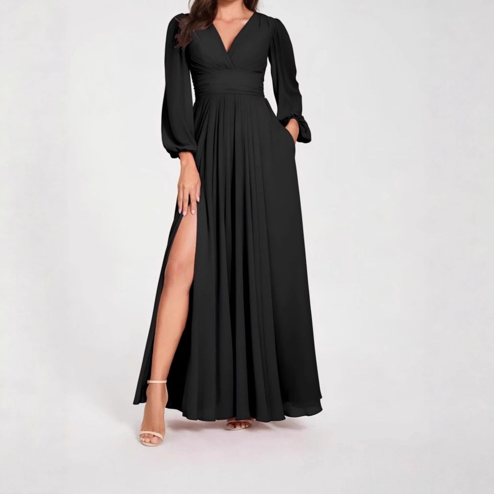 Dames Elegante Maxi Jurk met V-hals en Split | Noraisa