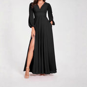 Dames Elegante Maxi Jurk met V-hals en Split | Noraisa