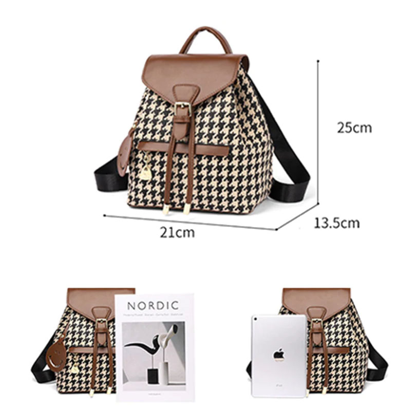Dames Trendy Veelzijdige Rugzak met Houndstooth Patroon | Lupa