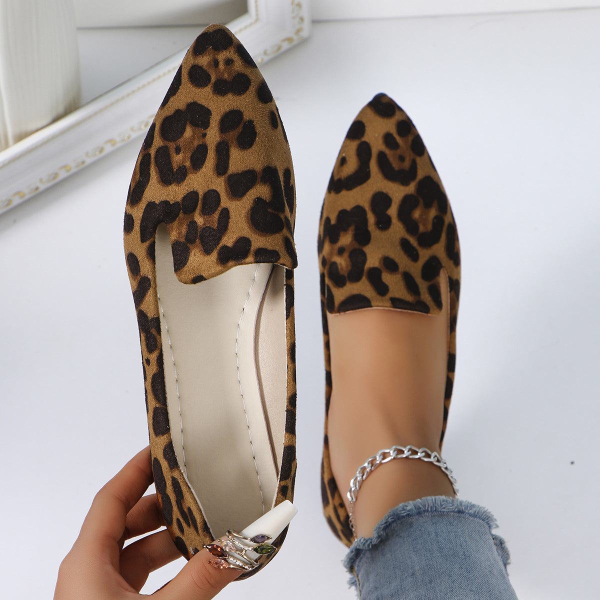 Dames Panterprint Ballerina’s met Puntige Neus - Trendy Loafers | Evaria
