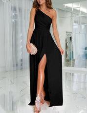 Dames Elegante Asymmetrisch One Shoulder Maxi Jurk met Hoge Taille en Split | Nade
