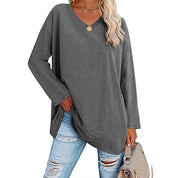 Dames Casual Oversized T-shirt met V-hals en Lange Mouwen | Toba
