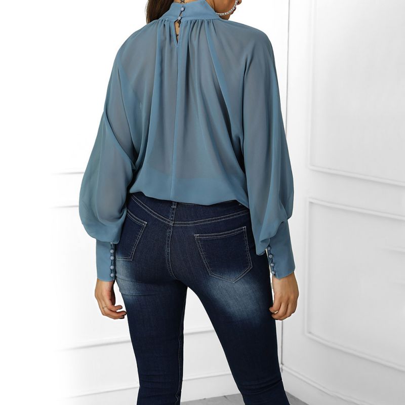 Dames Trendy Veelzijdige Luxe Blouse met Wijde Mouwen | Houwda