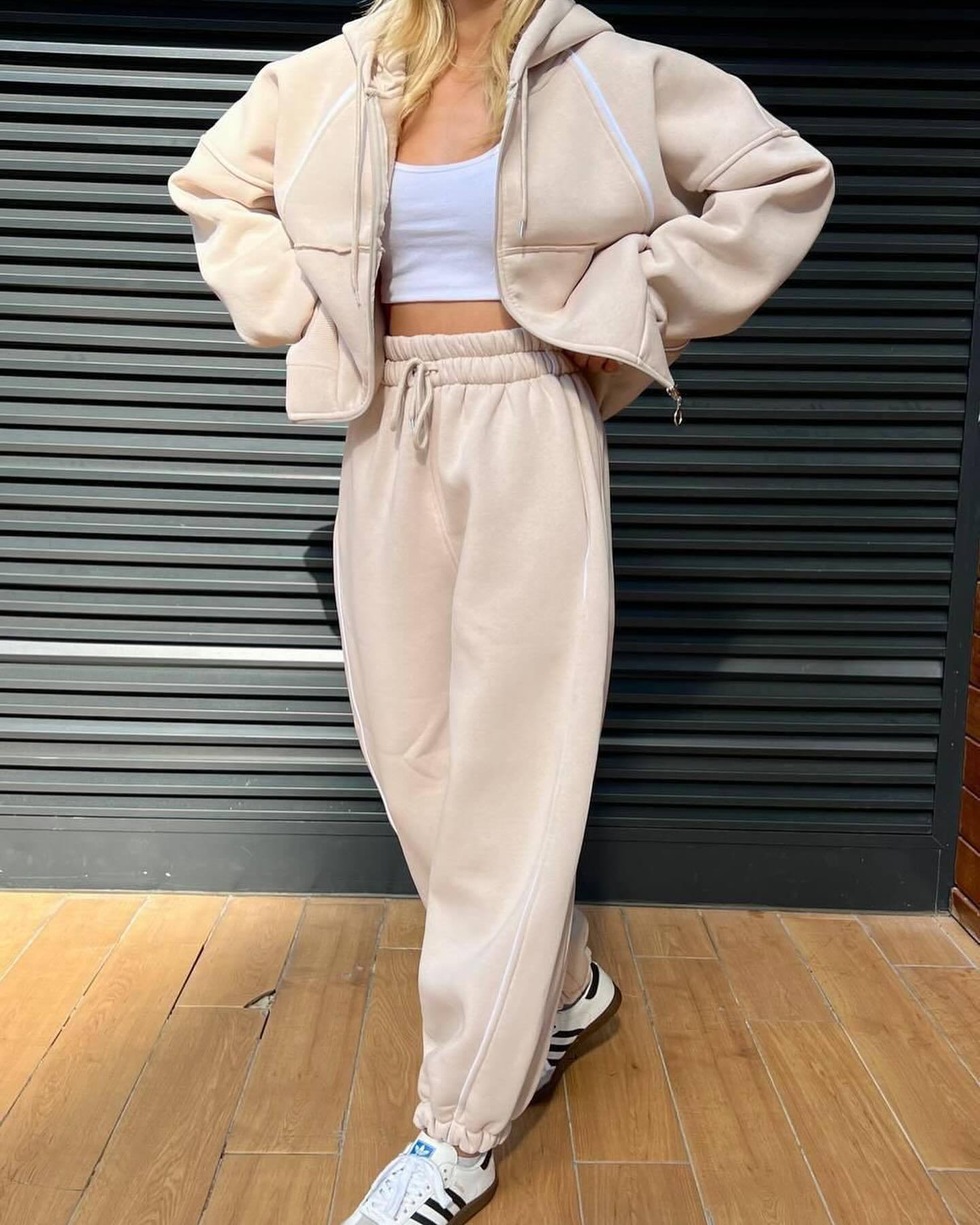 Dames Sportieve Tweedelige Joggingset met Jogger en Vest met Capuchon | Drew