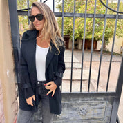 Dames Unieke Elegante Mid-Lengte Gebreide Wolblend Look Jas | Buza