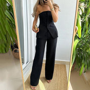 Dames Stijlvolle Set Strapless Top & Wijde Pantalon | Donna