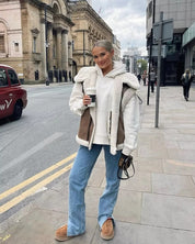 Dames Trendy Zachte Teddy Bodywarmer met Aviator Details | Blanesh