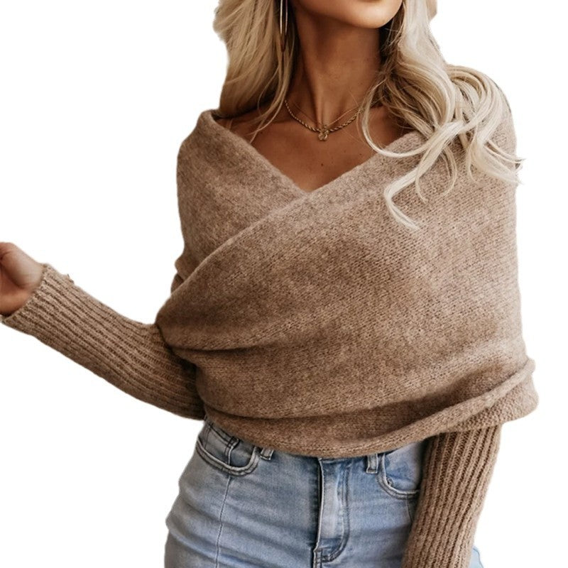 Dames Trendy Stijlvolle Gebreide Off-shoulder Wikkeltrui | Rua