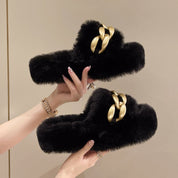 Dames Luxe Trendy Faux Fur Slippers met Ketting Detail | Eshara
