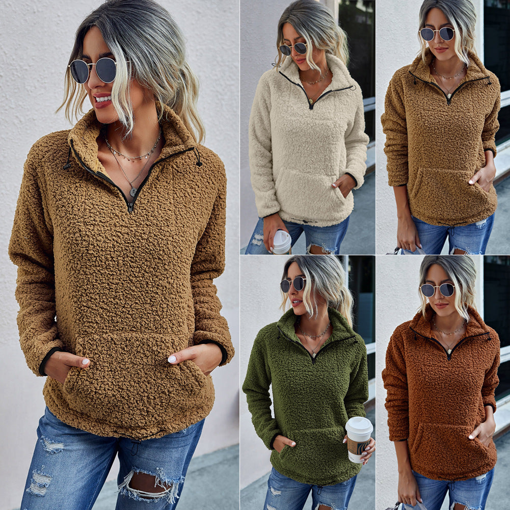Dames Warme Veelzijdige Teddy Fleece Trui met Halve Rits | Samania